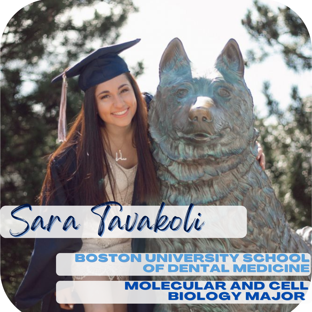 Sara Tavakoli; Boston University School of Dental Medicine, Molecular and cell biology major
